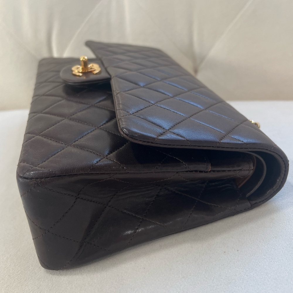 Rare🤎Chanel Classic Double Flap Brown Quilted Lambskin within 24K Gold Plated - Picture 12 of 16